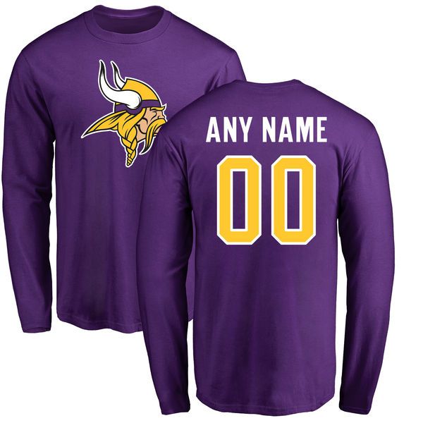 Men Minnesota Vikings NFL Pro Line Purple Any Name and Number Logo Custom Long Sleeve T-Shirt->->Sports Accessory